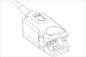 Drawing of Orantech reusable SpO2 finger clip sensor
